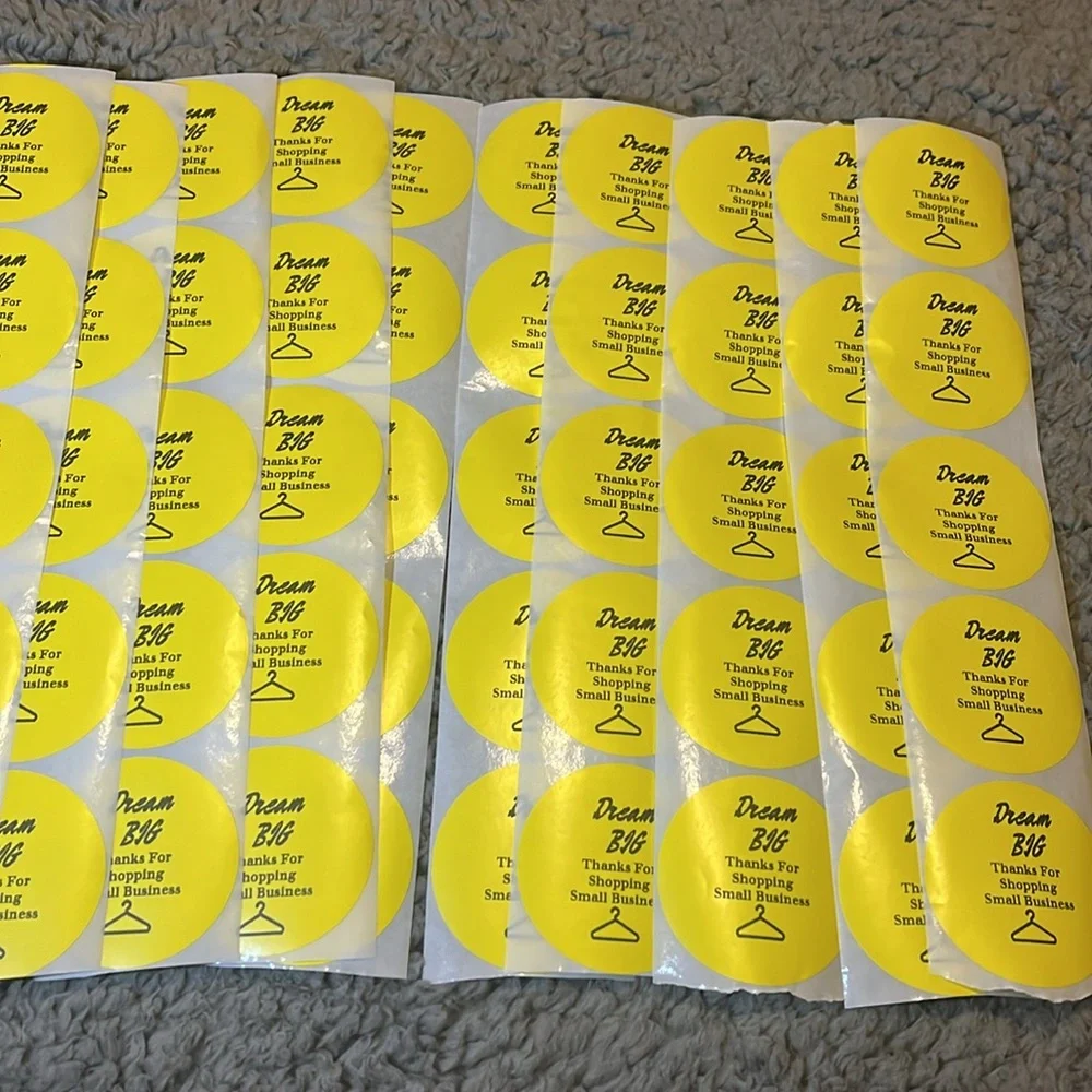 Hand Crafted “Dream Big” Thank You 2” Stickers Yellow Color